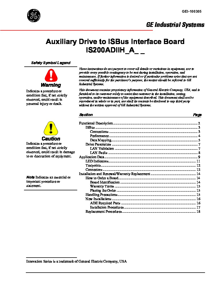 First Page Image of GEI-100305 IS200ADIIH Aux Drive to ISBus Interface Board.pdf